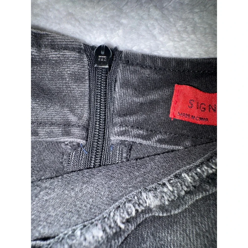 (A8) Signature 8 Womens Black Asymmetrical Zipper Frayed Denim Mini Skirt Medium